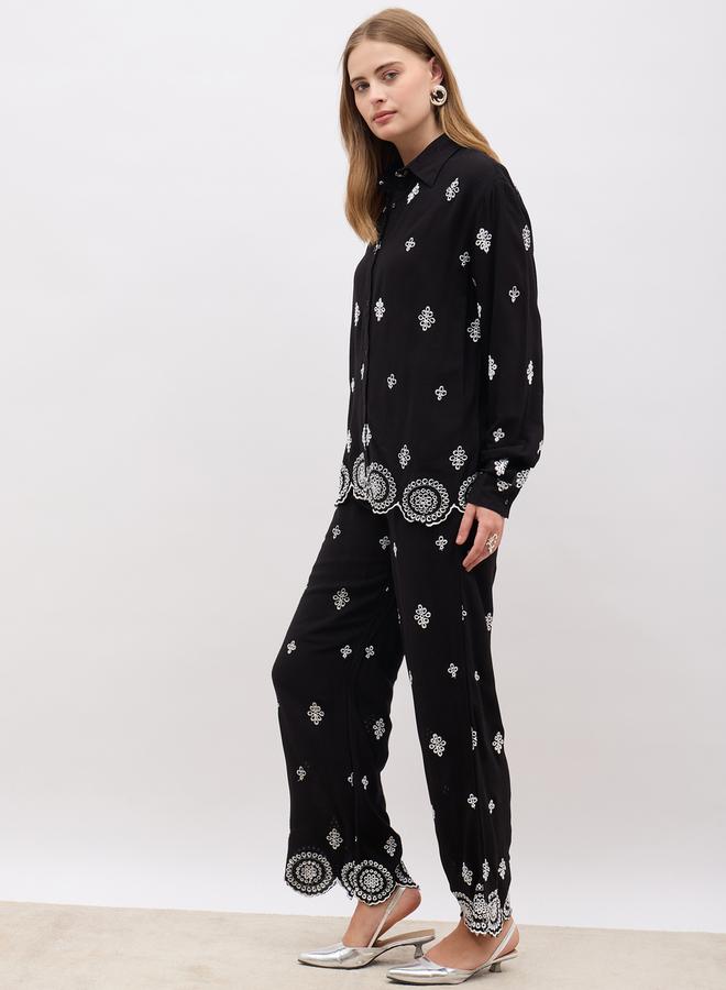Styli Shiffli Long sleeve Shirt and Wide Leg Pants Co-Ords  - Image 3