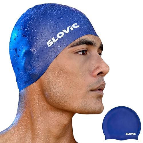Slovic Swimming Cap for Men & Women [Blue] | Swimming Caps for Women with Long Hair | Swimming Accessories for Men & Women | Unisex & Waterproof Silicon Cap to Prevent Chemical Damage | Free Size - Image 1
