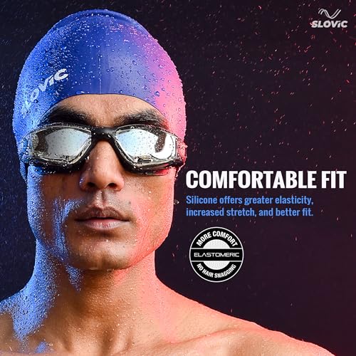 Slovic Swimming Cap for Men & Women [Blue] | Swimming Caps for Women with Long Hair | Swimming Accessories for Men & Women | Unisex & Waterproof Silicon Cap to Prevent Chemical Damage | Free Size - Image 3