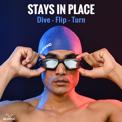 Slovic Swimming Cap for Men & Women [Blue] | Swimming Caps for Women with Long Hair | Swimming Accessories for Men & Women | Unisex & Waterproof Silicon Cap to Prevent Chemical Damage | Free Size - Image 5