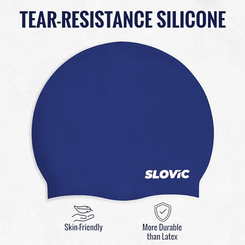 Slovic Swimming Cap for Men & Women [Blue] | Swimming Caps for Women with Long Hair | Swimming Accessories for Men & Women | Unisex & Waterproof Silicon Cap to Prevent Chemical Damage | Free Size - Image 4