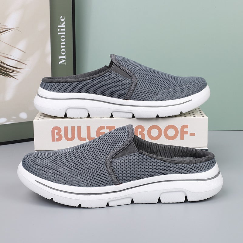 Plus Size Casual Shoes Women'S Shoes Half-Support Single-Layer Shoes Men'S Flat Slip-On Mesh Sandals With No Heel - Image 2