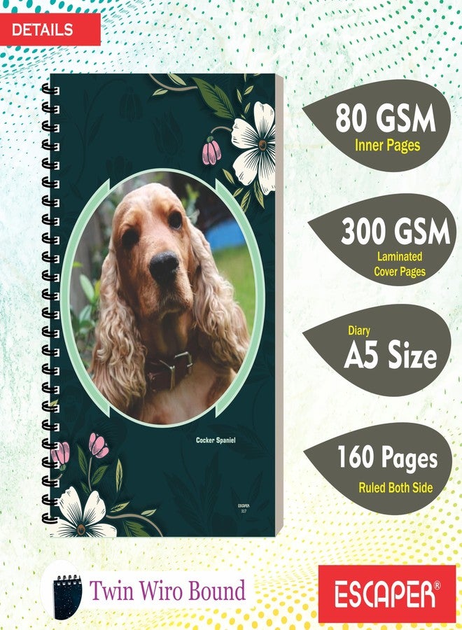 ESCAPER Dogs Spiral Notebook, A5 Size, 160 Ruled Pages, Students Designer Notepad, Animal Diary For Smooth Writing, Ideal For Notes Writing, Executive & Personal Use (1, Cocker Spaniel) - Image 2