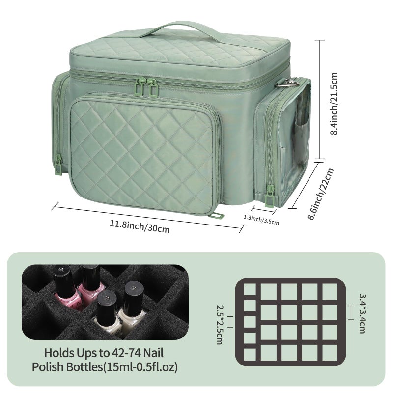 Bagmoly Nail Polish Organizer, Nail Polish Storage Holds 42+ Bottles & Nail Lamp, Portable Travel Nail Kit Storage Carrying Case Fits Nail Suppiles, Gift for Manicurist, Grils - Green - Image 5