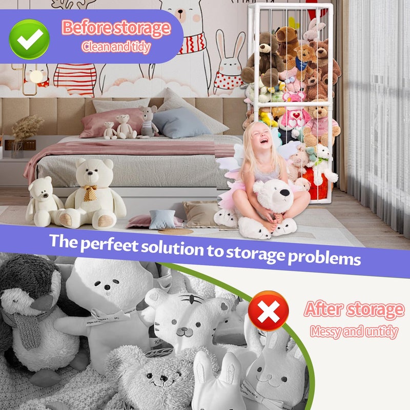 BomSaluka Stuffed Animal Storage, Kids Toy Zoo Storage Organizer with Elastic Band, Thicken PVC Tube Large Stuffed Animals Holder for Nursery Playroom Bedroom Room Furniture Plush Storage - Image 4