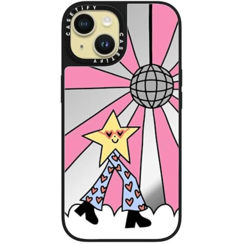 Casetify Mirror iPhone 15 Case 【Reflective / 4.9ft Drop Protection/Compatible with Magsafe】 - Disco Star Girl - Silver on Black - Image 2