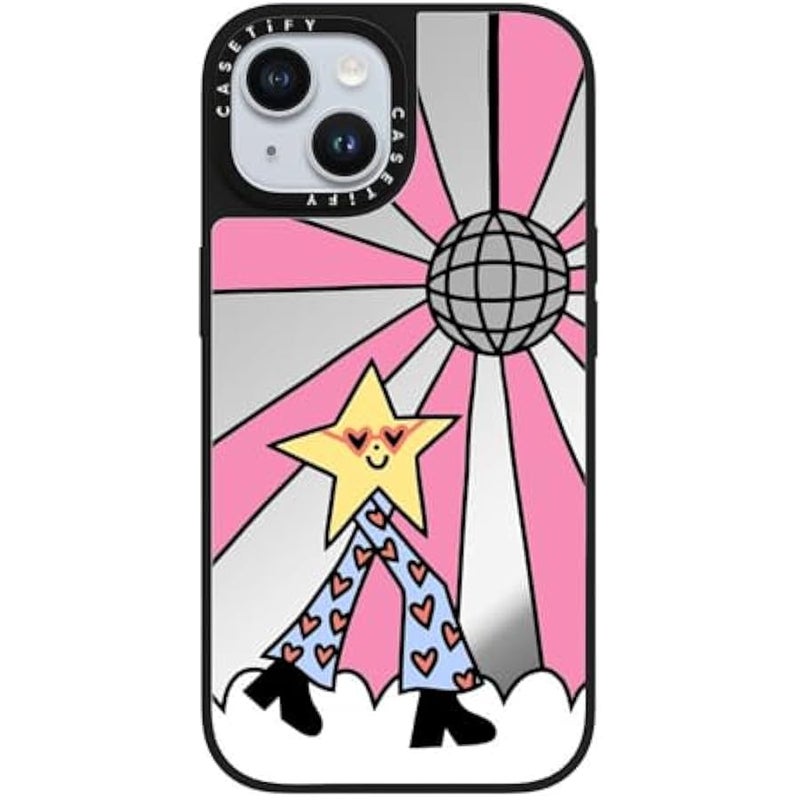 Casetify Mirror iPhone 15 Case 【Reflective / 4.9ft Drop Protection/Compatible with Magsafe】 - Disco Star Girl - Silver on Black - Image 4