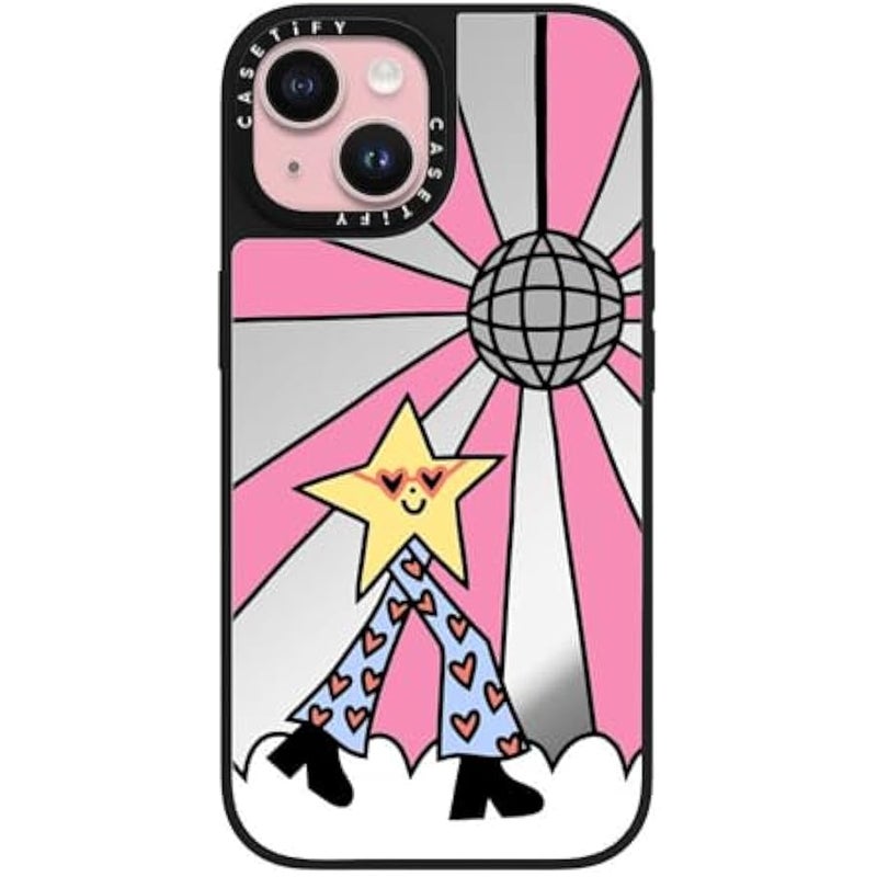 Casetify Mirror iPhone 15 Case 【Reflective / 4.9ft Drop Protection/Compatible with Magsafe】 - Disco Star Girl - Silver on Black - Image 1