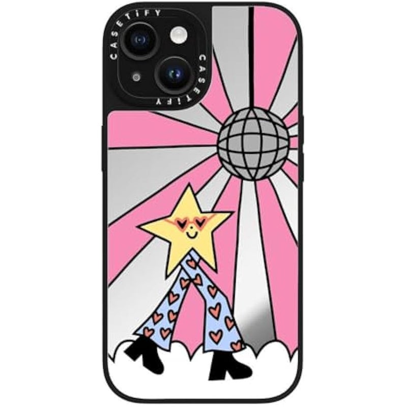 Casetify Mirror iPhone 15 Case 【Reflective / 4.9ft Drop Protection/Compatible with Magsafe】 - Disco Star Girl - Silver on Black - Image 5