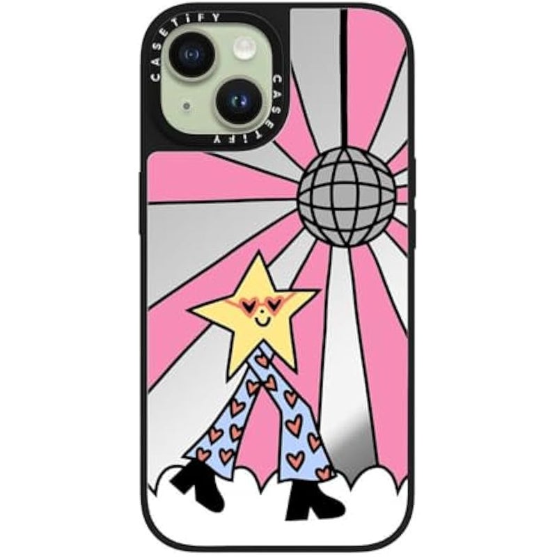 Casetify Mirror iPhone 15 Case 【Reflective / 4.9ft Drop Protection/Compatible with Magsafe】 - Disco Star Girl - Silver on Black - Image 3
