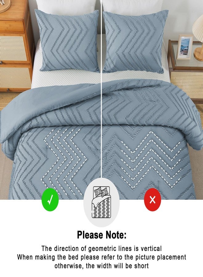 Andency طقم لحاف أندنسي رمادي مزرق بحجم كوين، مجموعة أغطية سرير بوهو ناعمة ودافئة مع تنجيد، 3 قطع بتصميم شيفرون ريفي جذاب مع لمسة بوهو - Image 4