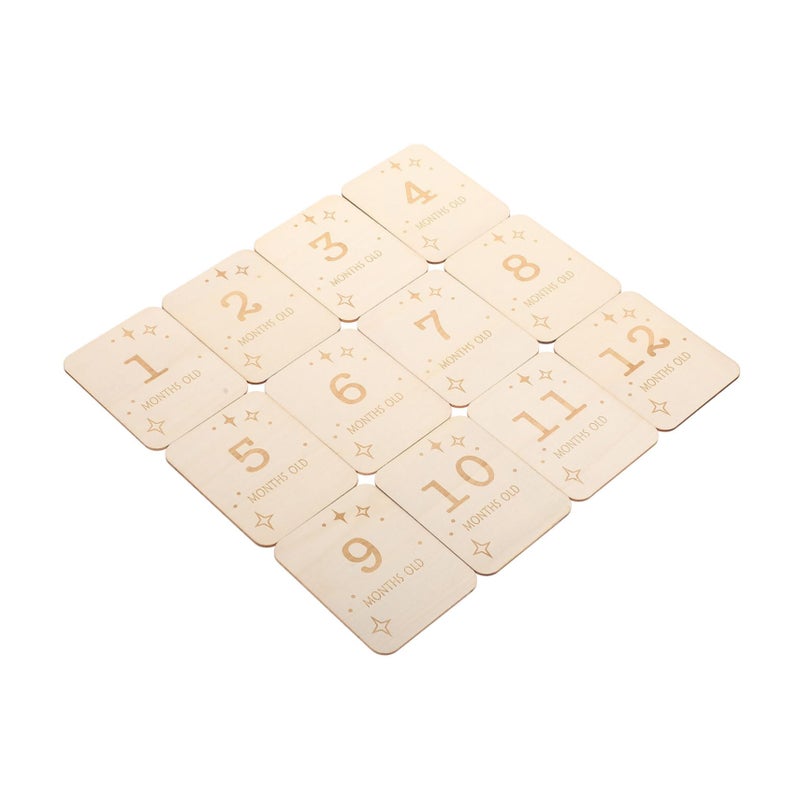 12pcs Wooden Baby Milestone Cards For Newborn Month Blanket Photography Props - Image 2