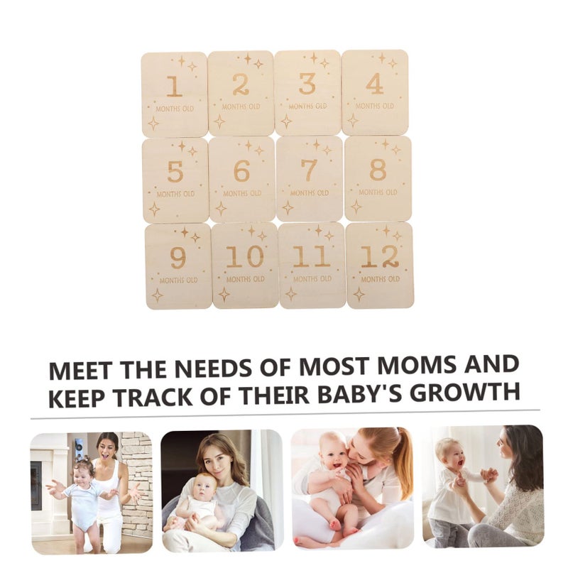 12pcs Wooden Baby Milestone Cards For Newborn Month Blanket Photography Props - Image 5