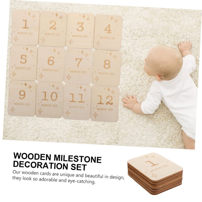 12pcs Wooden Baby Milestone Cards For Newborn Month Blanket Photography Props - Image 3