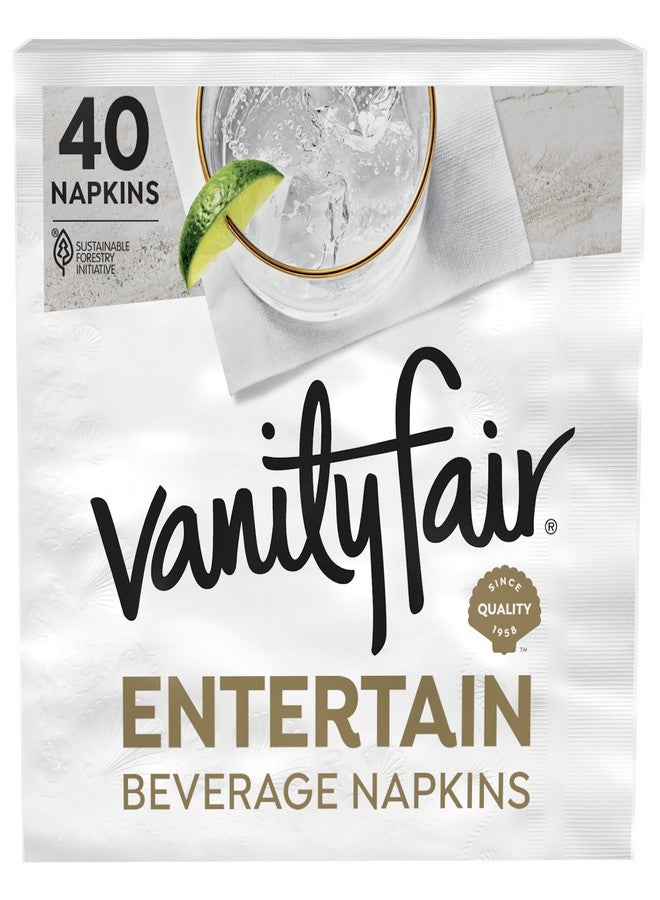 Vanity Fair Entertain Beverage Paper Napkins, White, 2-Ply, 40 Count, 4.9" x 4.9", Disposable Napkins for Entertaining - Image 1