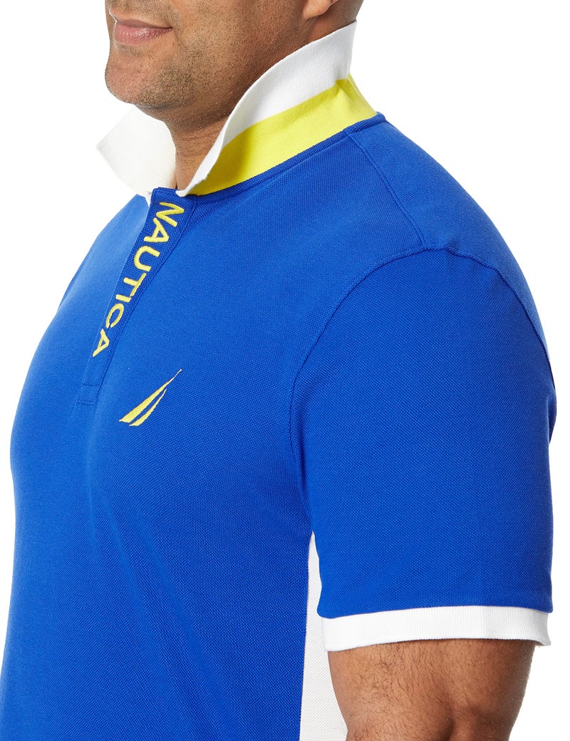 Nautica Men's Short Sleeve Color Block Performance Pique Polo Shirt Shirt, Bright Cobalt, Medium - Image 3
