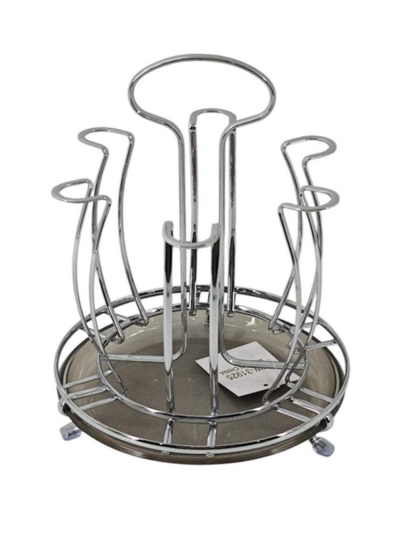 VIO Cup Drying Rack 6 Cup Glass Drainer Rack Non Slip Stand Organizer for Mugs Cups Glasses with Metal Handle Detachable Drip Tray Mug Tree for Kitchen 