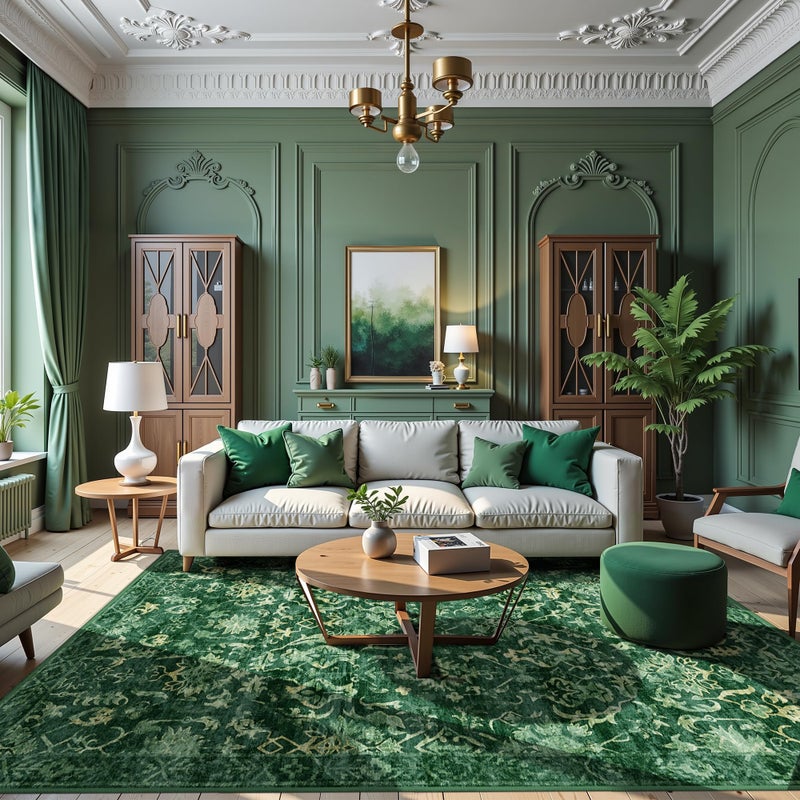 Deerly Dark Green Area Rugs 6x9 for Living Room, Washable Vintage Rugs for Bedroom, Distressed Throw Rug, Non Slip Rug Carpet for Bedroom Dining - Image 1