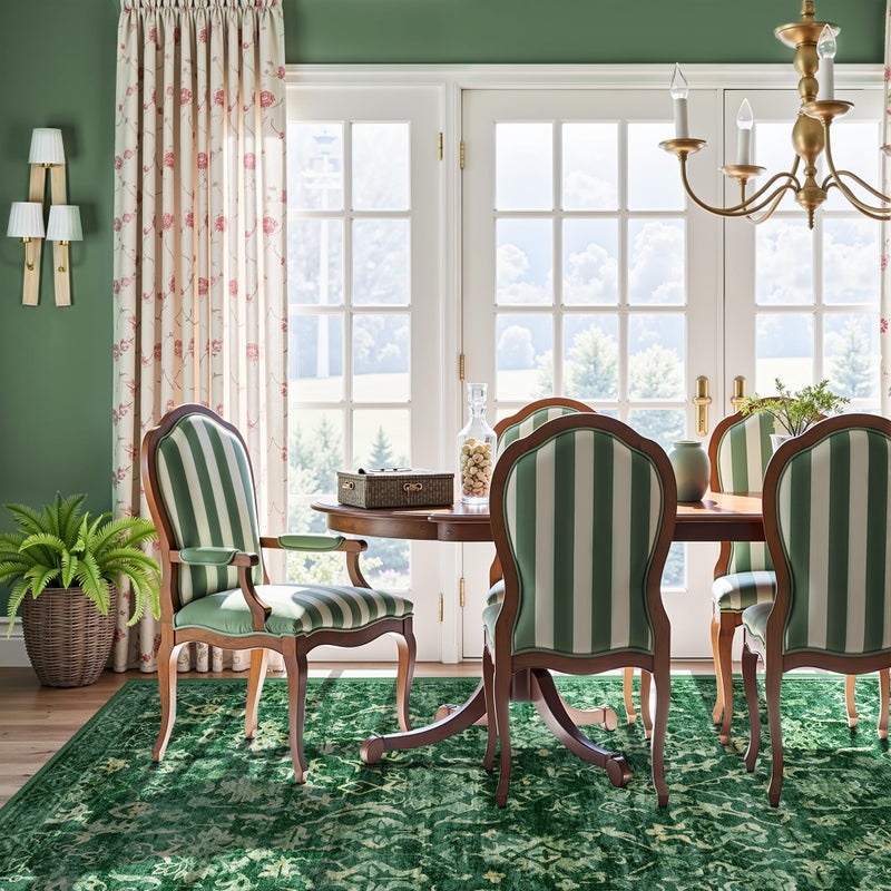 Deerly Dark Green Area Rugs 6x9 for Living Room, Washable Vintage Rugs for Bedroom, Distressed Throw Rug, Non Slip Rug Carpet for Bedroom Dining - Image 4