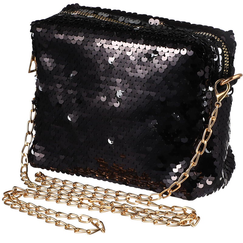 Luoem Glitter Handbag Purse Shoulder Bag Sequin Evening, Black, Size Medium - Image 1