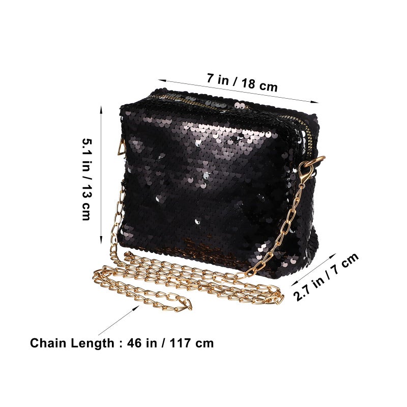 Luoem Glitter Handbag Purse Shoulder Bag Sequin Evening, Black, Size Medium - Image 5