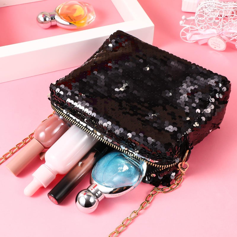 Luoem Glitter Handbag Purse Shoulder Bag Sequin Evening, Black, Size Medium - Image 3