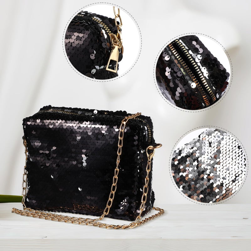 Luoem Glitter Handbag Purse Shoulder Bag Sequin Evening, Black, Size Medium - Image 2