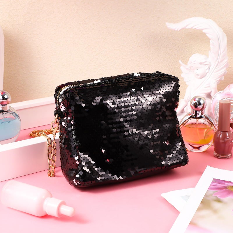 Luoem Glitter Handbag Purse Shoulder Bag Sequin Evening, Black, Size Medium - Image 4