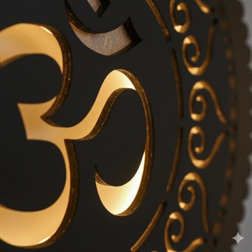 LASER ART Wooden Om LED Wall Hanging for Living Room & Temple, Bedroom, Pooja Room, Mandir, Shops, Hotel | Spiritual Mandir Wall Decor Light. - Image 4