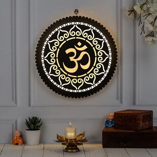 LASER ART Wooden Om LED Wall Hanging for Living Room & Temple, Bedroom, Pooja Room, Mandir, Shops, Hotel | Spiritual Mandir Wall Decor Light. - Image 1