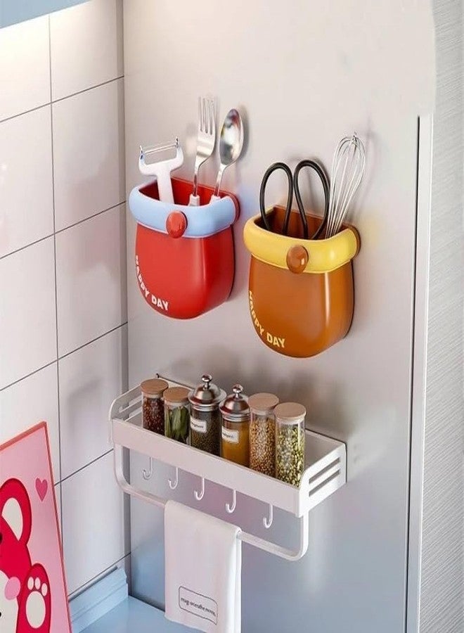 vivacity Wall-Mounted Storage Organizer Box | Multifunctional Pen Holder with Button Clip | Cute Desktop Organizer for Study Table, Bedside & Entrance Door | Multicolor Pack of 1 - Image 3