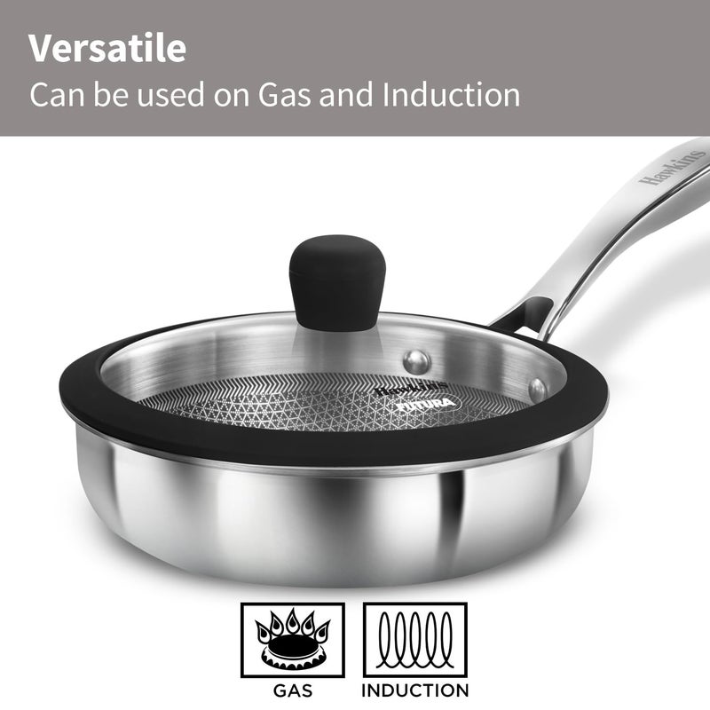 Hawkins Hawkins Pro 18 cm Shielded Nonstick Triply Frying Pan, Fry Pan with Stainless Steel Handle and Glass Lid, Silver (PSNF18G) - Image 5