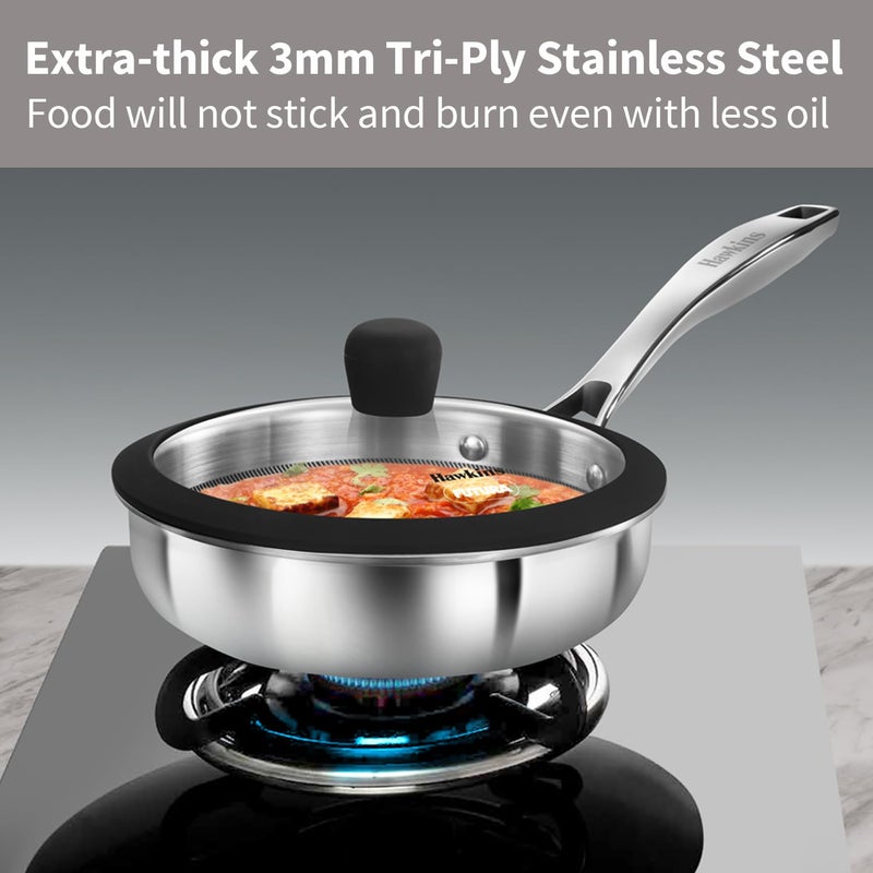 Hawkins Hawkins Pro 18 cm Shielded Nonstick Triply Frying Pan, Fry Pan with Stainless Steel Handle and Glass Lid, Silver (PSNF18G) - Image 3