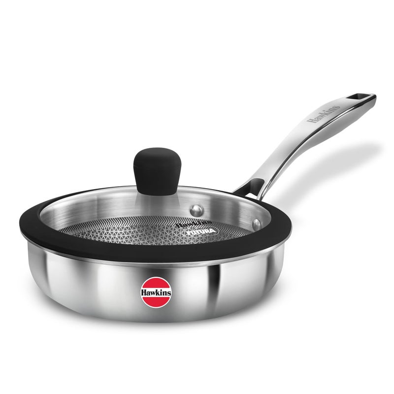 Hawkins Hawkins Pro 18 cm Shielded Nonstick Triply Frying Pan, Fry Pan with Stainless Steel Handle and Glass Lid, Silver (PSNF18G) - Image 1
