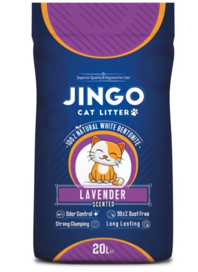 JINGO Sand dedicated to cat waste 20 liters absorption and agglomeration of high performance with lavender scent 
