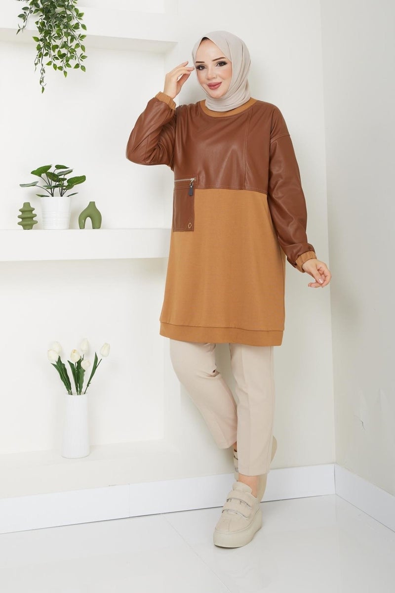 Doque Women's Tunic Hijab Seasonal Leather Combined 61023  - Image 4