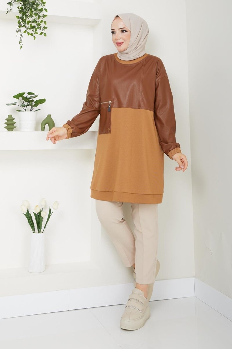 Doque Women's Tunic Hijab Seasonal Leather Combined 61023  - Image 1
