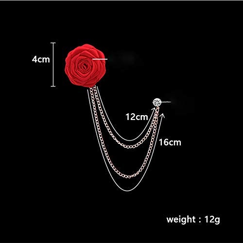 MXUHUI Fashion Bridegroom Wedding Brooches Cloth Art Hand-Made Rose Flower Brooch Lapel Pin Badge Tassel Chain Men's Suit Accessories (Black) - Image 2