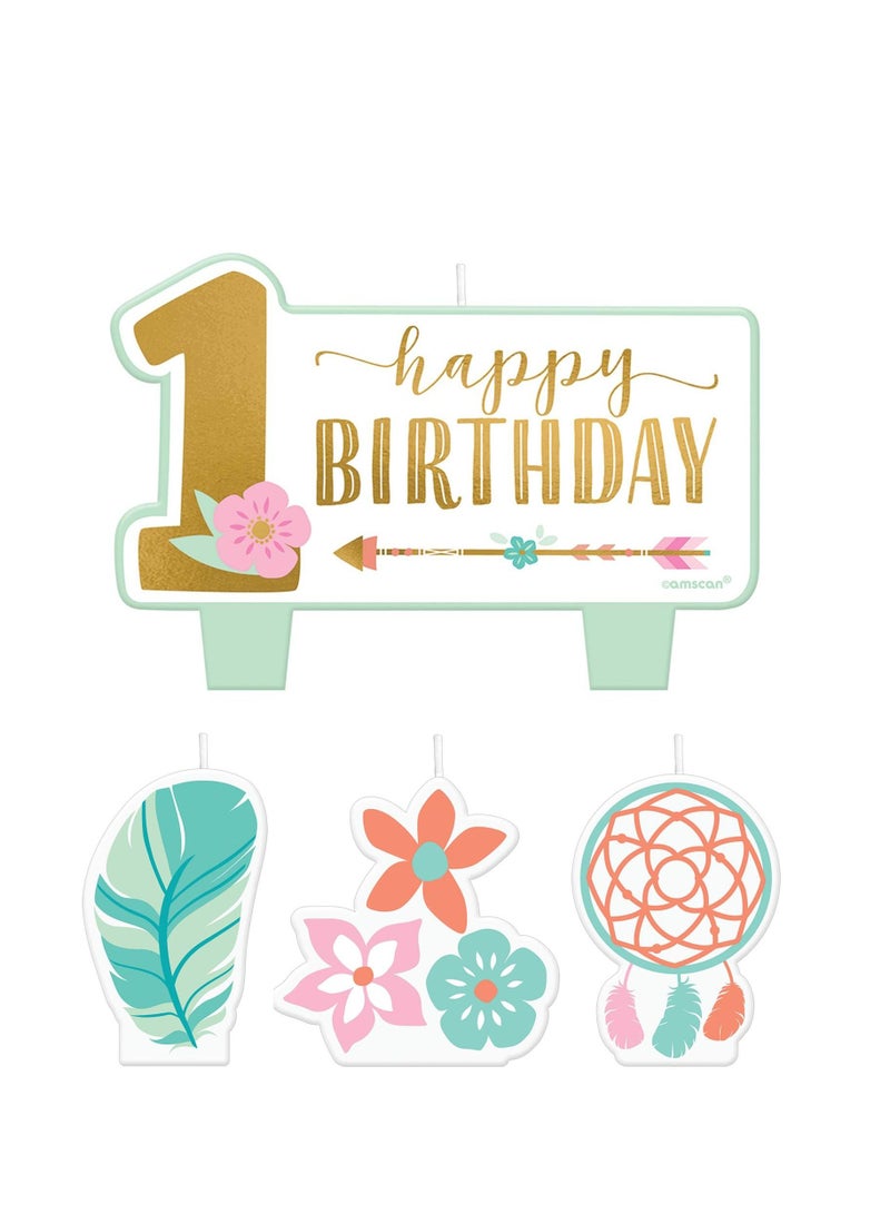 Amscan 1st Birthday Boho Girl Premium Tableware Party Supplies Includes Plates, Cups, Cutlery, Napkins, Tablecover, Birthday Candle and Banner for 8 Guests - Image 5