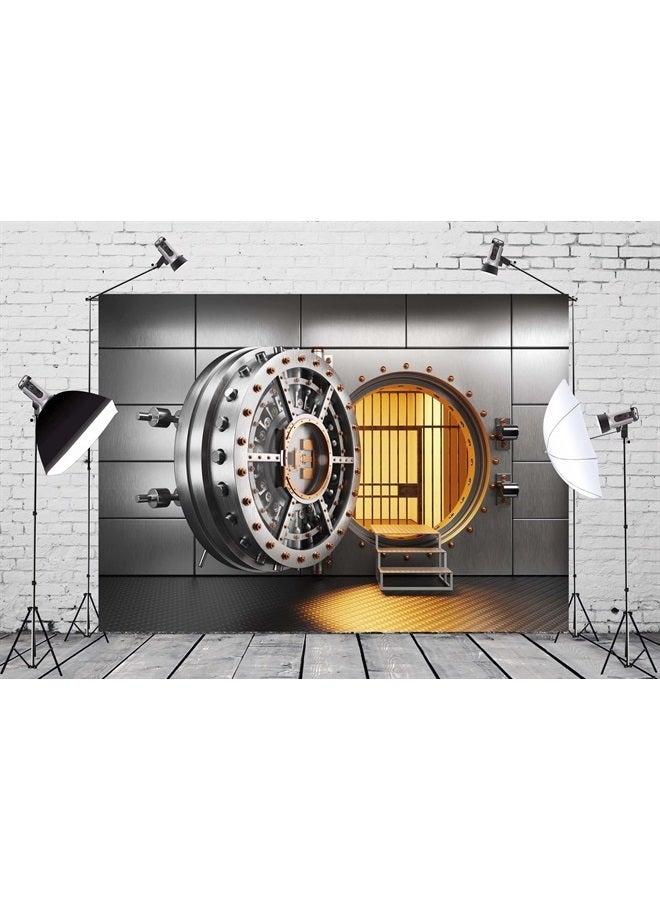CORFOTO 5x3ft Bank Vault Door Backdrop Vault Bank Door in Storage Room Money Photography Background Money Kids Adults Family Portrait Backdrops Photo Shooting Props Fabric - Image 1