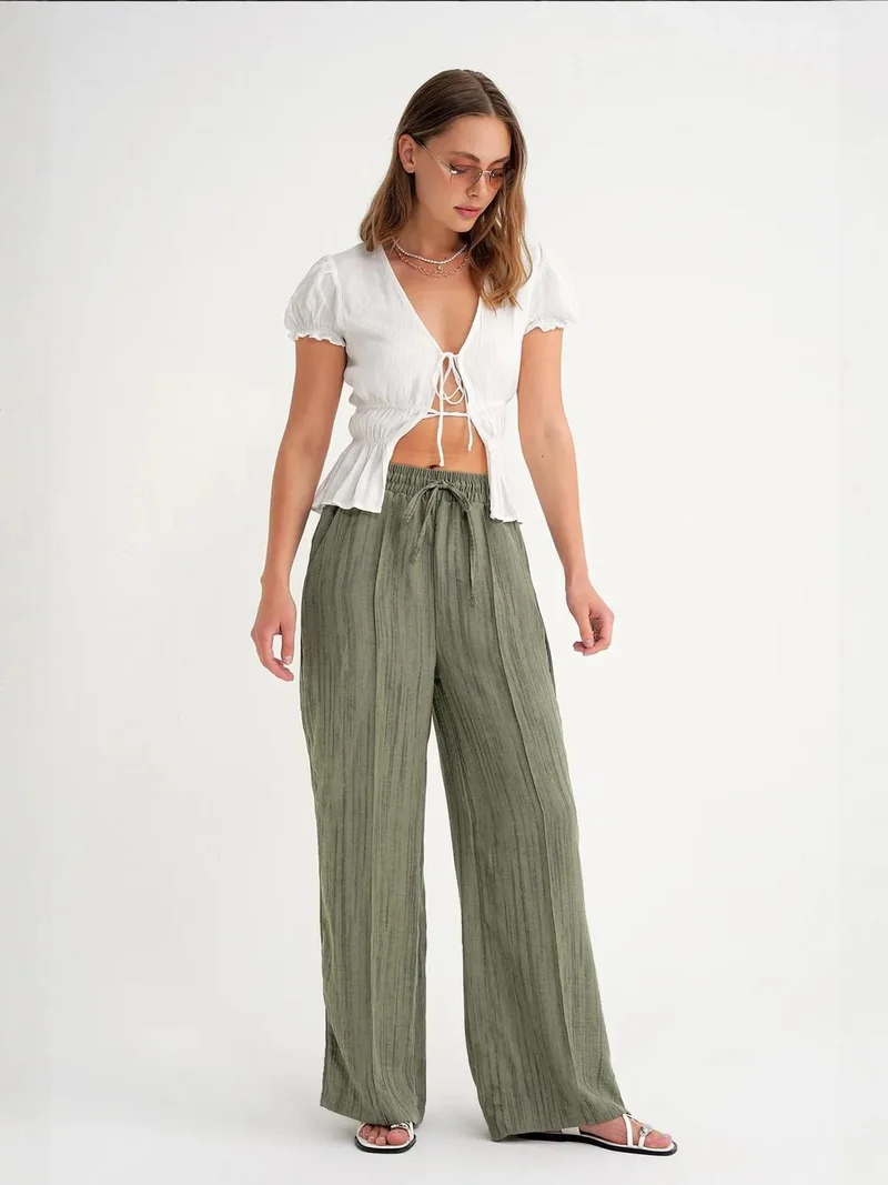 MixRay Mixray High Waist Textured Wide Leg Pants