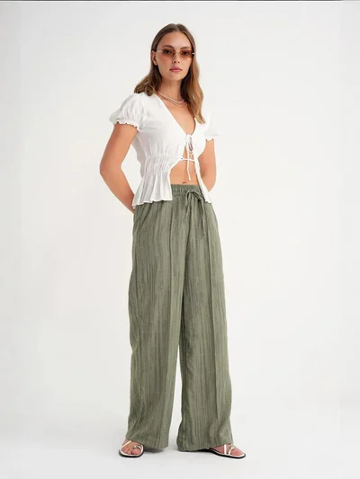 MixRay Mixray High Waist Textured Wide Leg Pants