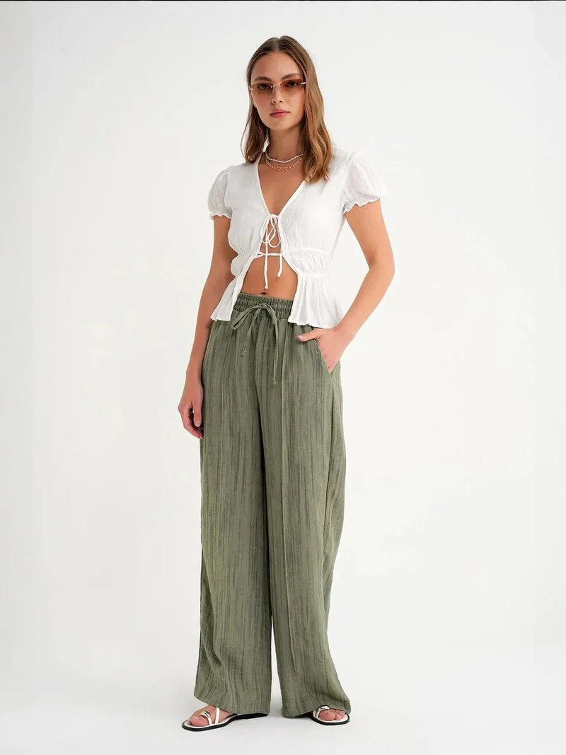 MixRay Mixray High Waist Textured Wide Leg Pants