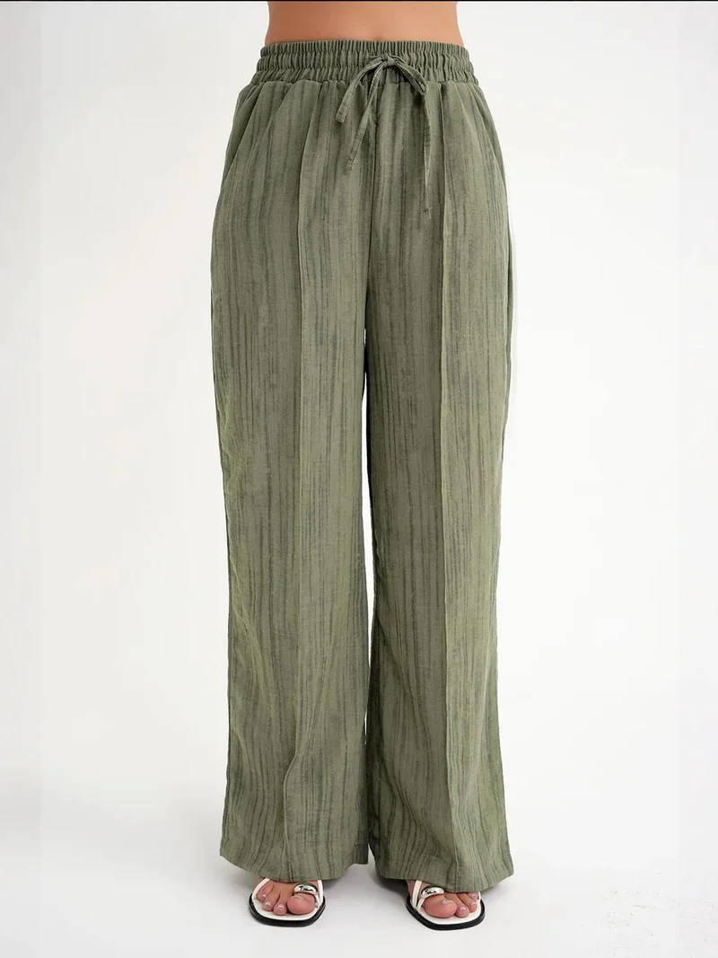 MixRay Mixray High Waist Textured Wide Leg Pants