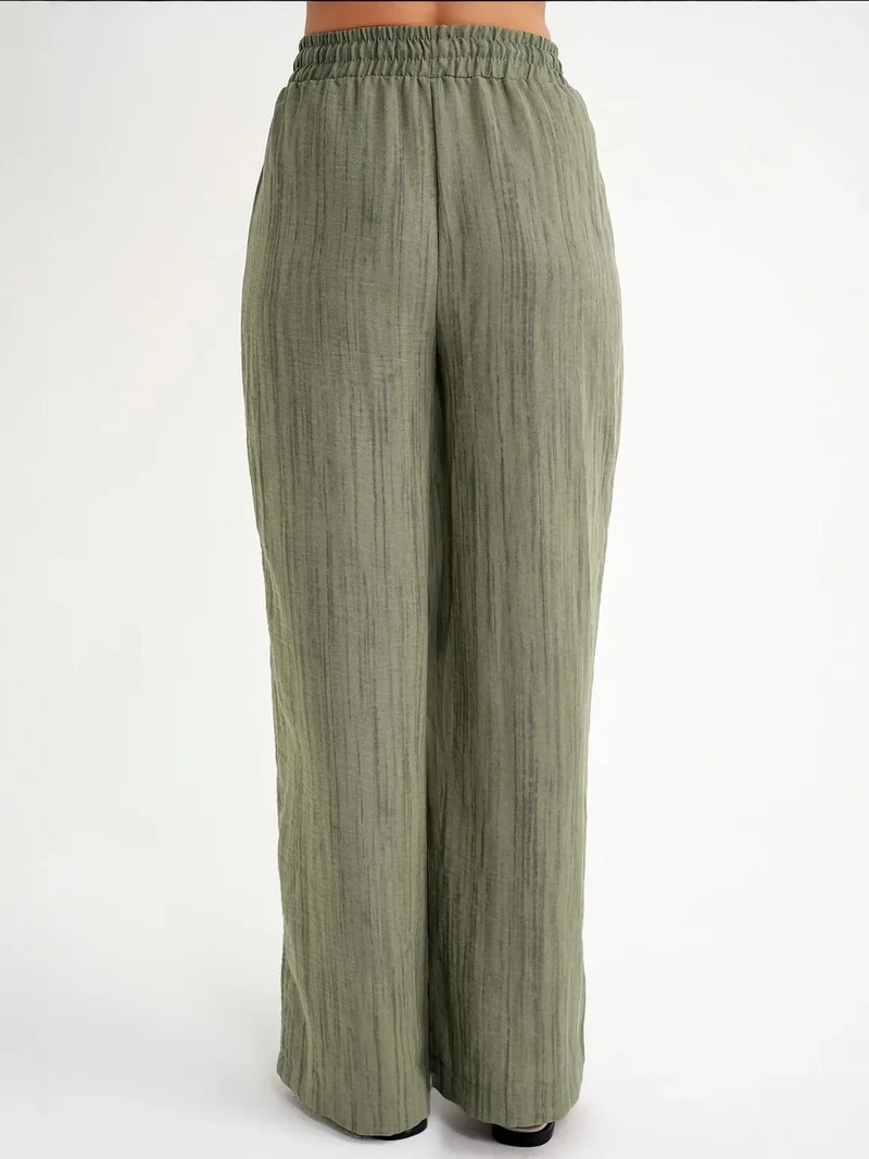 MixRay Mixray High Waist Textured Wide Leg Pants