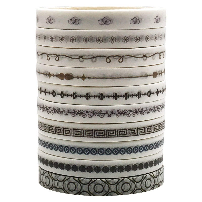 ZMLSED Vintage Pattern 5mm Wide Skinny Washi Tape Set, 10 Rolls Minimalist Japanese Masking Decorative Tapes for Bullet Journal Planners DIY Decor Crafts Arts Scrapbooking Adhesive - Image 3