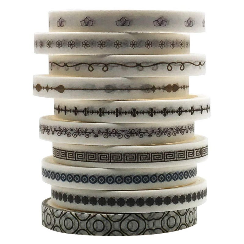 ZMLSED Vintage Pattern 5mm Wide Skinny Washi Tape Set, 10 Rolls Minimalist Japanese Masking Decorative Tapes for Bullet Journal Planners DIY Decor Crafts Arts Scrapbooking Adhesive - Image 1