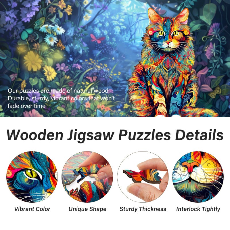 WOODBESTS Wooden Puzzles for Adults  Maine Coon Cat Wooden Jigsaw Puzzle Unique Animal Wood Puzzles Adult Xmas Gifts for Puzzle Lovers190 Pcs M 117x94 - Image 3