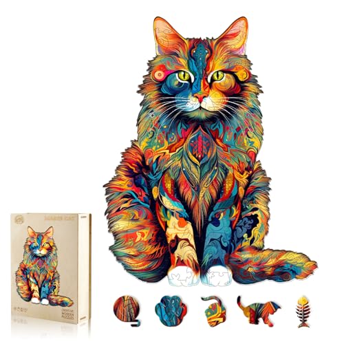 WOODBESTS Wooden Puzzles for Adults  Maine Coon Cat Wooden Jigsaw Puzzle Unique Animal Wood Puzzles Adult Xmas Gifts for Puzzle Lovers190 Pcs M 117x94 - Image 1