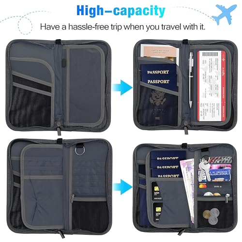 DAHSHA RFID Travel Family Passport Holder Card Holder Wallet Travel Accessories Document Organizer, Passport Cover, with Removable Hand Strap for Men and Women (Grey- 12.5 x 3 x 23 cm) - Image 3